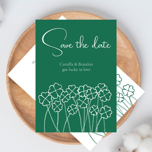 Klaverblad Smaragdgroene Moderne Trouwfeest Save The Date