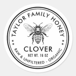 Klaverenhoninglabel met aangepaste kleur honingbij ronde sticker
