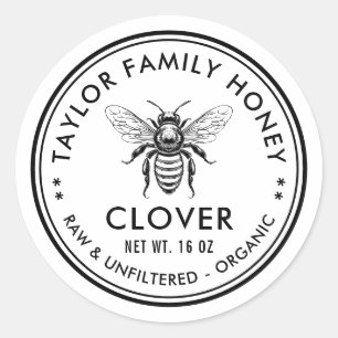 Klaverenhoninglabel met aangepaste kleur honingbij ronde sticker