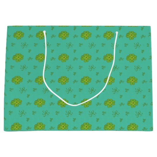 klavergroen met vier bladeren groot cadeauzakje (Voorkant)