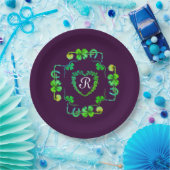 KLAVERHART, BLOEM, GROENE FLORALE MONOGRAM Paars Papieren Bordje (Feest)