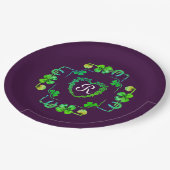 KLAVERHART, BLOEM, GROENE FLORALE MONOGRAM Paars Papieren Bordje (Gekanteld)