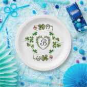 KLAVERHART, BLOEMEN, GROENE FLORALE MONOGRAM Wit Papieren Bordje (Feest)