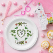 KLAVERHART, BLOEMEN, GROENE FLORALE MONOGRAM Wit Papieren Bordje (Feest)
