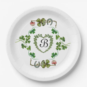 KLAVERHART, BLOEMEN, GROENE FLORALE MONOGRAM Wit Papieren Bordje