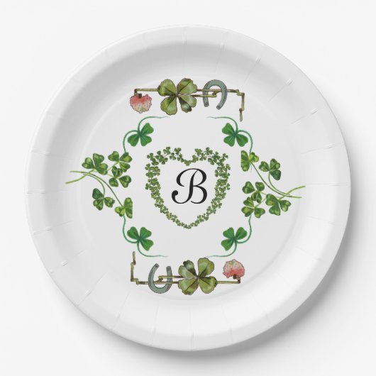 KLAVERHART, BLOEMEN, GROENE FLORALE MONOGRAM Wit Papieren Bordje (Voorkant)
