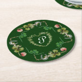 KLAVERHART,ROZE BLOEMEN,GROENE FLORALE MONOGRAM RONDE KARTONNEN ONDERZETTER (Gebogen)