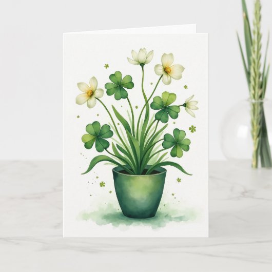 Klaverplant Watercolor Kaart (Voorkant)