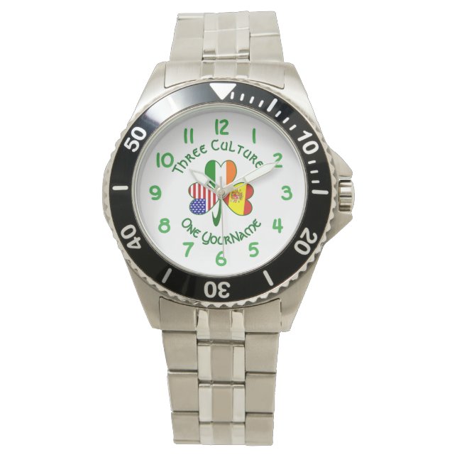 Klavertje drie Spanje Ierland VS Vlaggen Horloge (Voorkant)