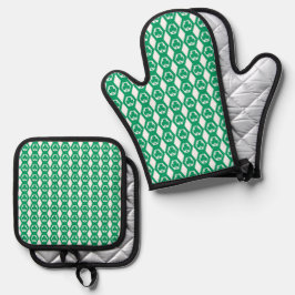 Klavertje Groen Wit Hexagon Patroon Ovenwant & Pannenlap Set