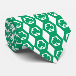 Klavertje Groen Wit Hexagon Patroon Stropdas