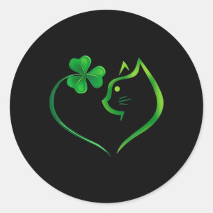 Klavertje Kat Hart St. Patrick's Dag Kattenliefheb Ronde Sticker