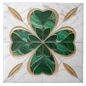 Klavertje met vier bladeren - Groen en Wit Marmer  Tegeltje (Voorkant)