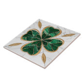 Klavertje met vier bladeren - Groen en Wit Marmer  Tegeltje (Zijkant)
