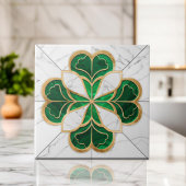 Klavertje met vier bladeren - Groen en Wit Marmer Tegeltje