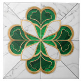 Klavertje met vier bladeren - Groen en Wit Marmer Tegeltje (Voorkant)