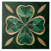 Klavertje met vier bladeren - Groen Marmer en Goud Tegeltje (Voorkant)