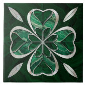 Klavertje met vier bladeren - Groen Marmer en Peal Tegeltje (Voorkant)