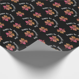 Klavertje Pink Zwart St. Patrick`s Day Cadeaupapier