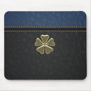 Klavertje St.Patrick`s Day,Blauw Zwart Leer Muismat