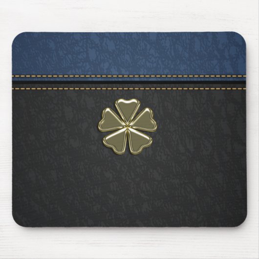 Klavertje St.Patrick`s Day,Blauw Zwart Leer Muismat (Voorkant)