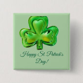 Klavertje St. Patrick's Day Knop Vierkante Button 5,1 Cm (Voorkant)