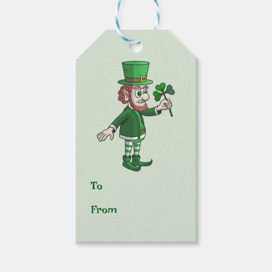 Klavertje vier en Leprechaun Cadeaulabel (Voorkant)