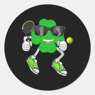 Klavertje vier Tennis spelende Leprechaun Hoed St. Ronde Sticker
