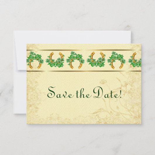 Klavertjes en Gouden Ierse Bewaar de Datum Save The Date (Voorkant)