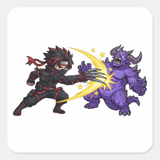 Klaw Strike Ninja vs Monster Chibi Anime RPG Game Vierkante Sticker (Voorkant)