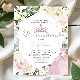 Kleding Bloemen Foto Quinceañera Spaanse Uitnodigi