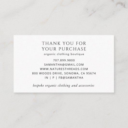 Kleding Boutique Terracotta Bedankt Informatiekaartje (Achterkant)