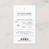 Kleding Hang Label met Prijs, Grootte, Stijl & Soc (Achterkant)