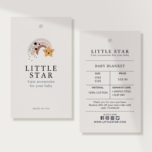 Kleding Hang Label met Prijs, Grootte, Stijl & Soc