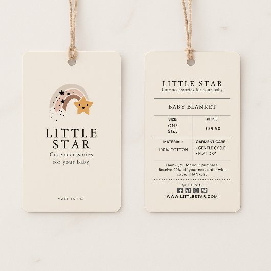 Kleding Hang Label met Prijs, Grootte, Stijl & Soc