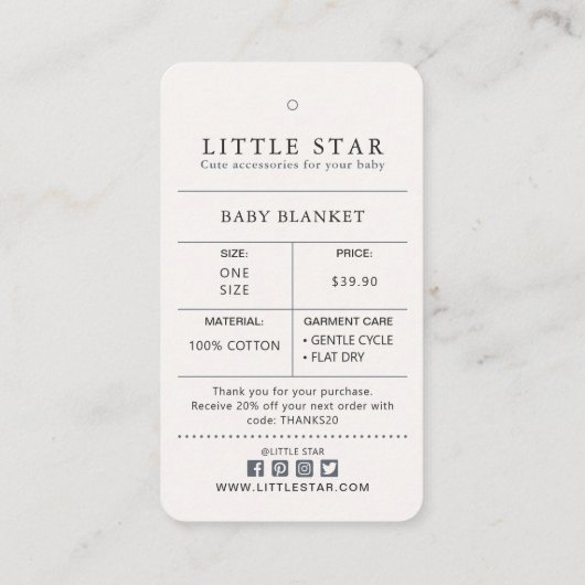 Kleding Hang Label met Prijs, Grootte, Stijl & Soc (Achterkant)