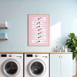Kleding in zwart-wit en roze waskamer poster