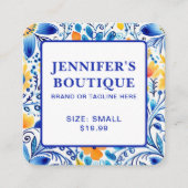 Kleding Labels Klein Bedrijf Blauw Geel Bloemen (Voorkant)