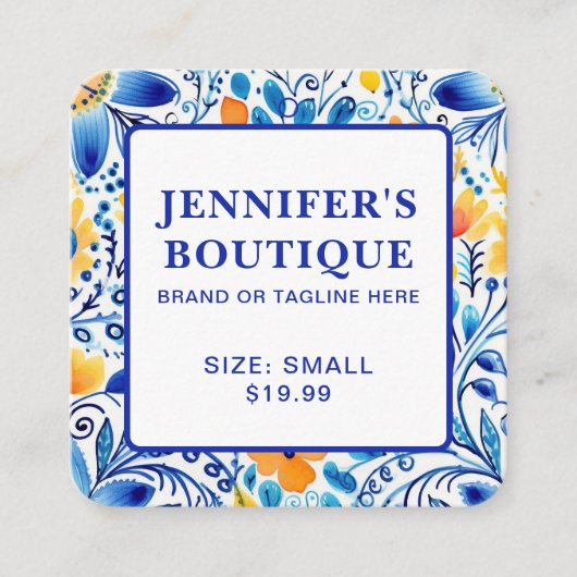 Kleding Labels Klein Bedrijf Blauw Geel Bloemen (Voorkant)