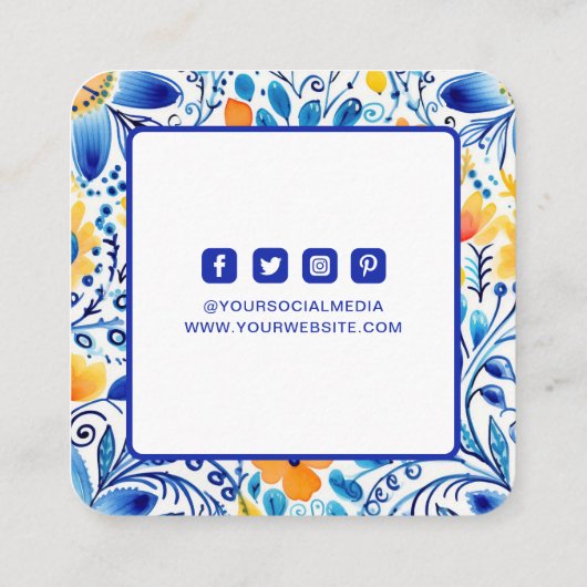 Kleding Labels Klein Bedrijf Blauw Geel Bloemen (Achterkant)