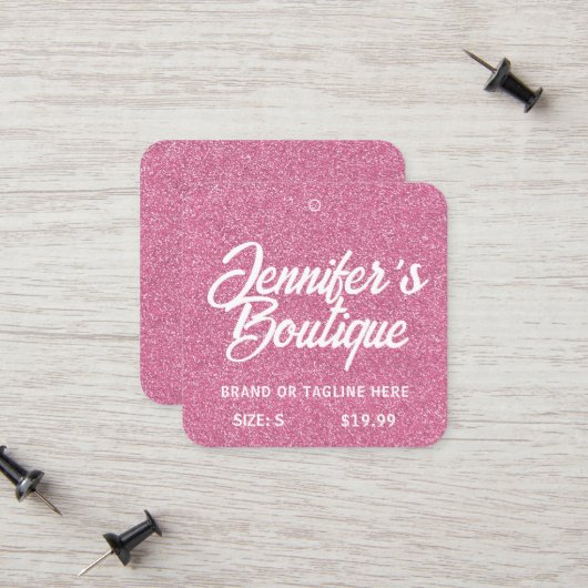 Kleding Labels Kleine Roze Witte Glitter (Voorkant / Achterkant in situ)