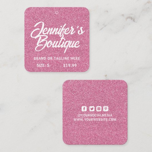 Kleding Labels Kleine Roze Witte Glitter (Voorkant / Achterkant)