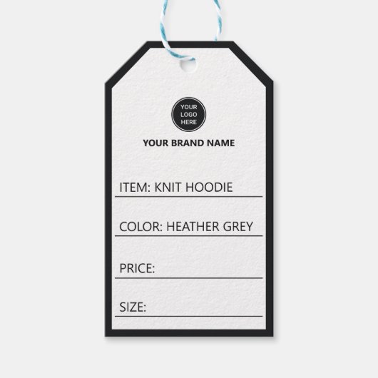 Kleding Logo Zwart & Wit Minimalistisch Prijskaart Cadeaulabel (Voorkant)