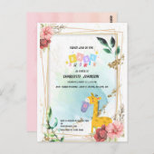 Kleding met giraffe, Boho Floral Baby shower Briefkaart (Voorkant / Achterkant)