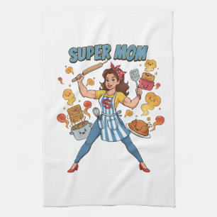 Kleding met Super Moeder Kook Ouderwetse Cartoon Theedoek