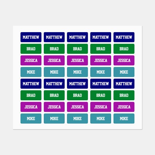 Kleding Namen Wit op meerdere kleuren Labels (Vel)