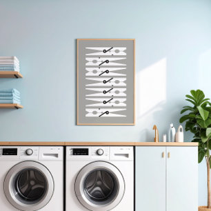 Kleding Pins Black White en Grey Laundry Room Art Poster