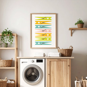 Kleding spelden Retro Kleurwaskamer Kunst Poster