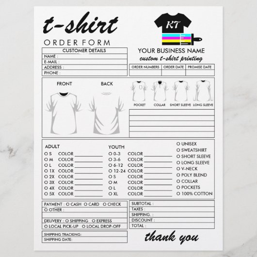 Kleding T-shirt Print Bestelformulier Flyer (Voorkant)
