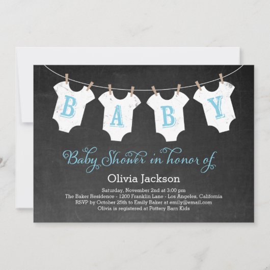 Kleding Uitnodiging Baby shower Garland - blauw (Voorkant)